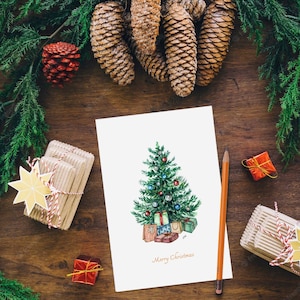 Set aquarel kerstkaarten met labels, kerstmotieven in goudreliëf, kerstpost - set van 5 ansichtkaarten om cadeau te geven