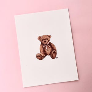 Dekobogen Teddybär. Hochwertiger Kunstdruck. Aquarellillustration für ein Kinderzimmer. Handgemachte Kunst.