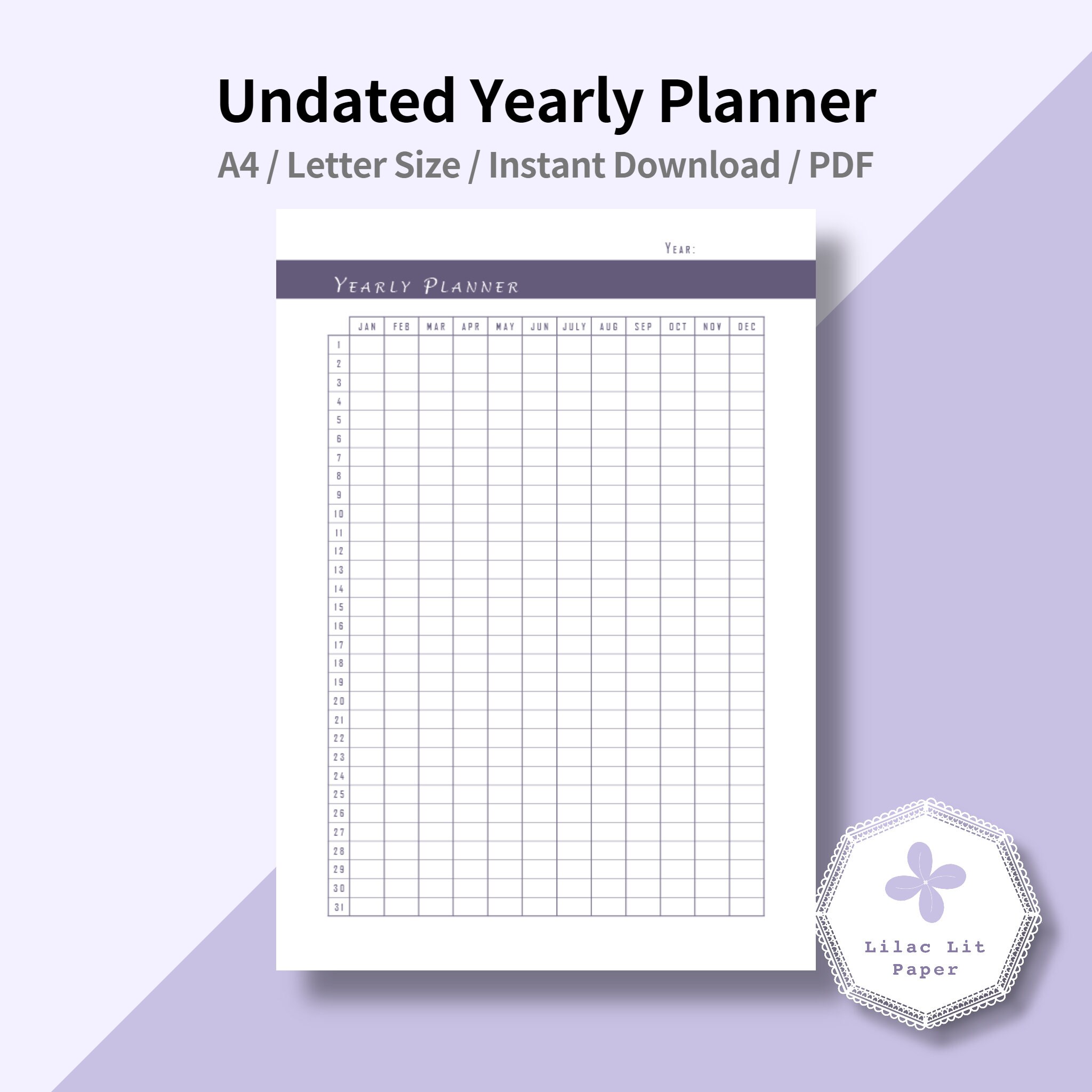 Undated yearly planner printable any year calendar template year at a