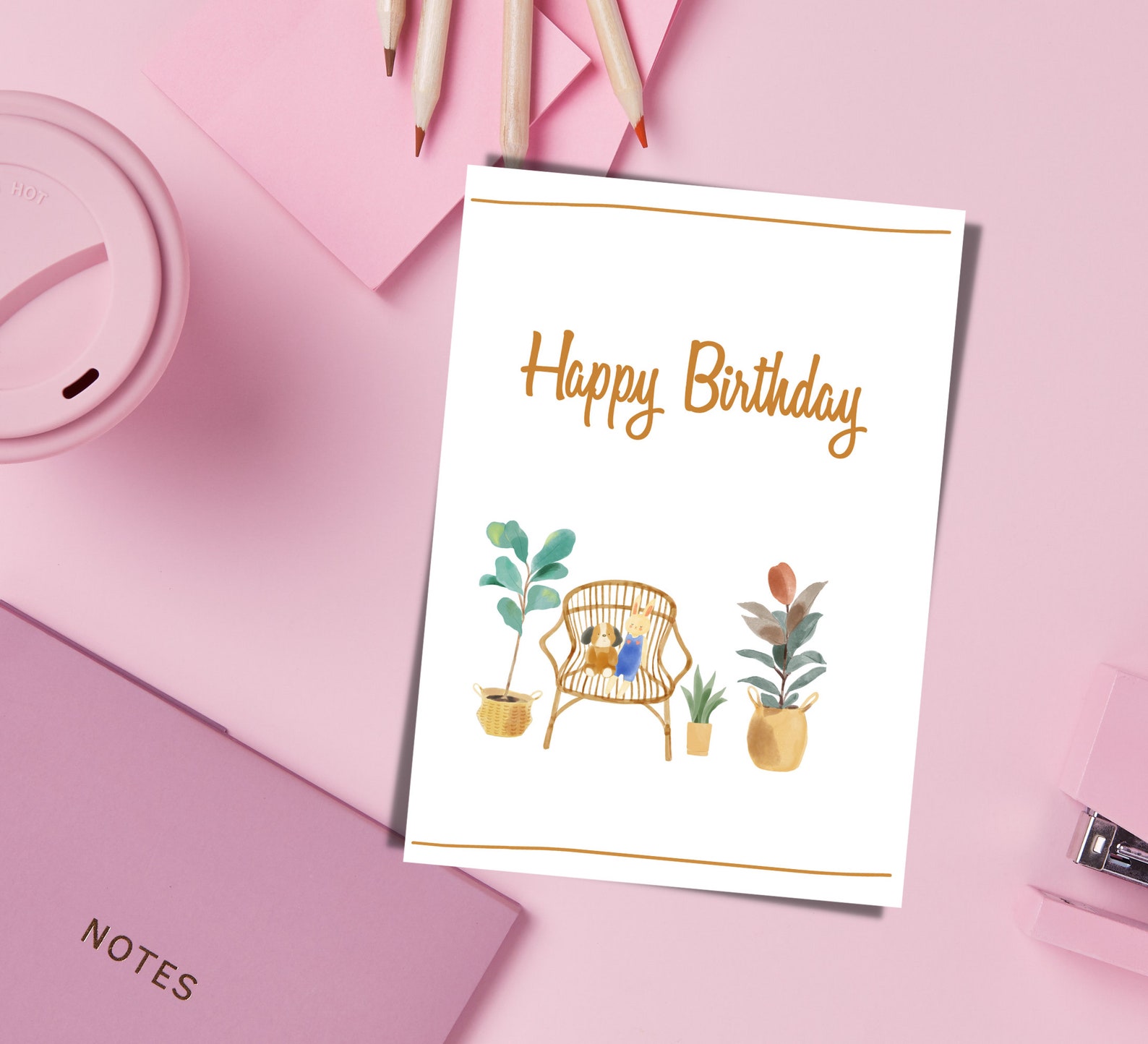 Set of 4 Printable Boho Birthday Card Happy Birthday Card - Etsy