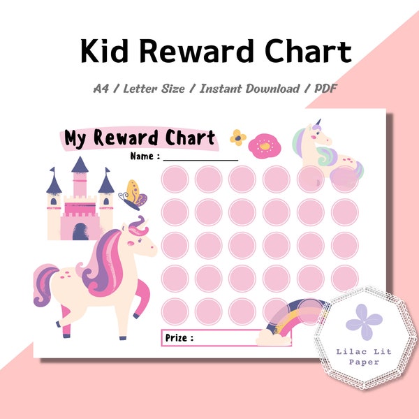 Printable Unicorn Reward Chart, Kid Chore Chart, Toddler Potty Chart, Child Behavior Chart, Girl Reward Chart, Simple Kid Routine Chart