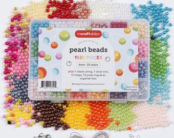 Incraftables Pearl Beads for Jewelry Making 1700pcs (24 Colors). 6mm Round Pearl Beads for Bracelets Making & Crafting