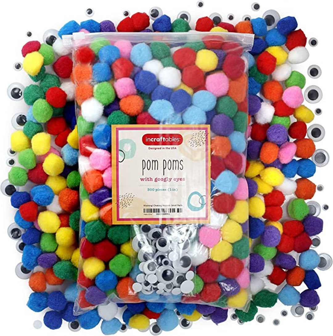 Incraftables 300 Pcs Pom Poms With Googly Eyes. Best Colored 