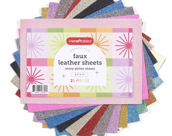 Incraftables Glitter Faux Leather Sheets for Crafts 20pcs. Assorted Faux Leather Sheets for Cricut 8.3x11