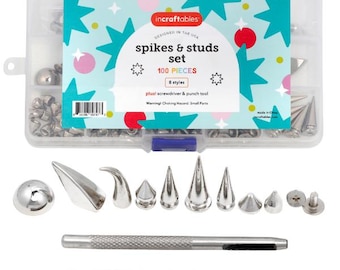 Set de tachuelas y pinchos surtidos de Incraftables (100 piezas). Kit de pinchos plateados para ropa (pequeños, medianos y grandes).