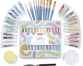 Incraftables Acrylic Paint Set for Adults Kids. 24 Colors Acrylic Paints for Canvas Painting with 12 Brushes, Sponge, Pallet & Craft Knife