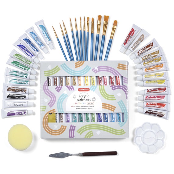 Incraftables Acrylic Paint Set for Adults Kids. 24 Colors Acrylic Paints  for Canvas Painting With 12 Brushes, Sponge, Pallet & Craft Knife 
