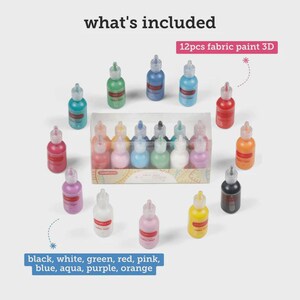 Incraftables Fabric Paint For Clothes Permanent 12 Colors Set - 1 Oz Each. T-shirt Paint For Fabric. 3D Non-toxic Fabric Paint, for Gifts zdjęcie 2
