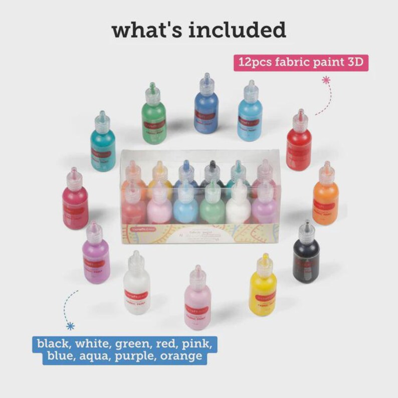Incraftables Fabric Paint For Clothes Permanent 12 Colors Set - 1 Oz Each. T-shirt Paint For Fabric. 3D Non-toxic Fabric Paint, for Gifts zdjęcie 2
