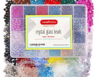 Incraftables Crystal Glass Beads 24 Colors 1200pcs Kit for Jewelry Making, Hair Accessories, & DIY Bracelets.