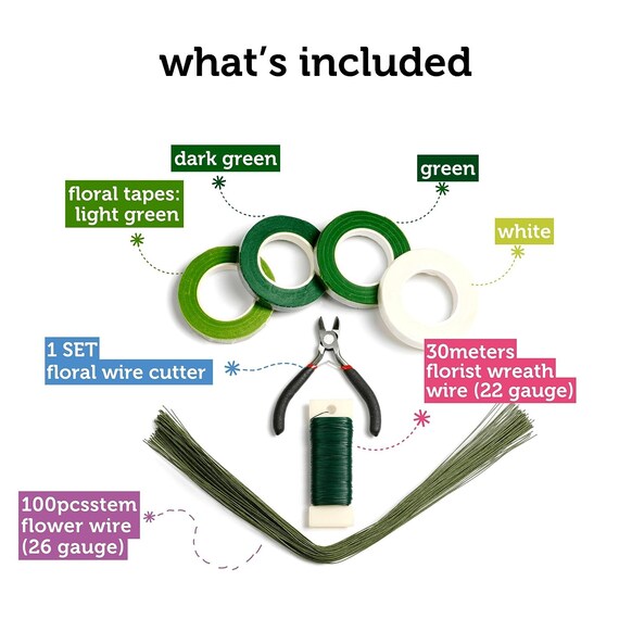 Buy Incraftables White Green Floral Tape 4pcs Stem Wire 100pcs