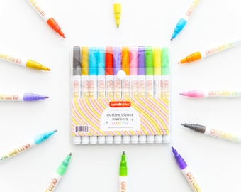 Incraftables Outline Glitter Markers (12 Colors). Shimmer Double Line Pens. Self Metallic Outline Markers Set for Kids & Adults.