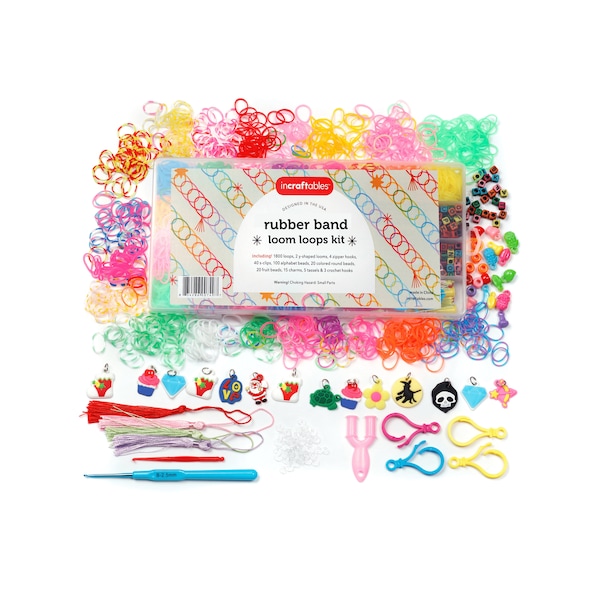 Incraftables Rubber Band Bracelet Making Kit. Rainbow Rubberband Set with Y-Loom Zipper Hook S-Clips Beads, Charms, Tassels & Crochet Hooks.