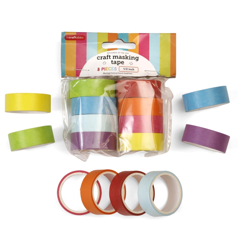 Incraftables Colored Masking Tape 8 Colors. Assorted Colorful Craft Tape 10 Feet 0.5 Inch Rolls. Multi-Color Masking Tape image 1