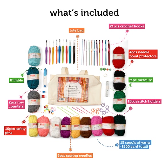 Incraftables Crochet Kit for Beginners & Pro Crocheting Set with Crochet Hooks (21pcs) Yarns (15 Spools) Tape Needles Supplies for Amigurumi