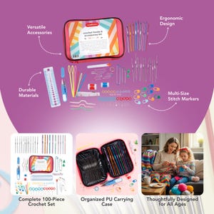 Incraftables Crochet Hook Set With Case 100pcs. Crochet Hook Kit For Beginners And Professionals. Ergonomic Crochet Tools, for DIY Crafts image 3