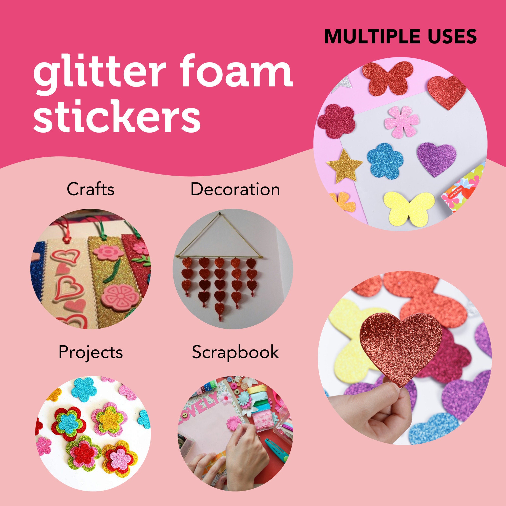 Incraftables Glitter Foam Stickers for Kids Self Adhesive 100pcs