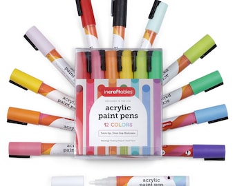 Incraftables Acrylic Paint Pens (12 Colors). Paint Markers for Rocks, Canvas, Wood, Plastic, Fabric, Metal & Glass.