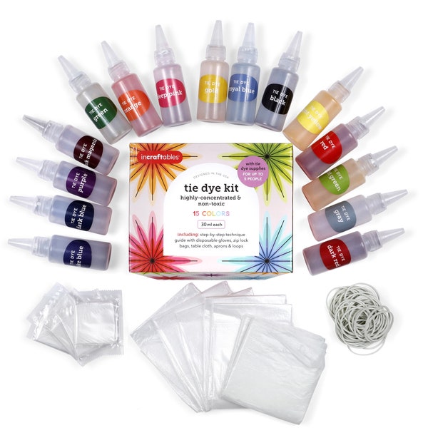 Incraftables Tie Dye Kit for Adults & Kids. Bulk Tie Dye Powder Set with Non Toxic 15 Colors