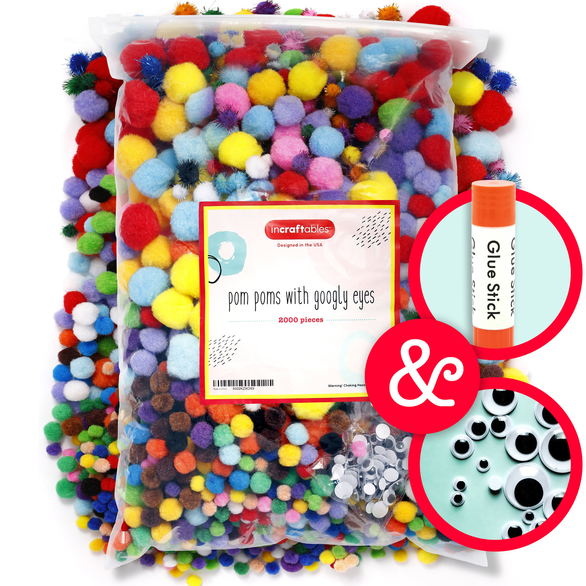 Incraftables 1500 Pcs Pom Poms With Googly Eyes Colored Cotton Balls for  DIY Crafts Arts and Decorations Multicolor Gift Set for Kids Adults 