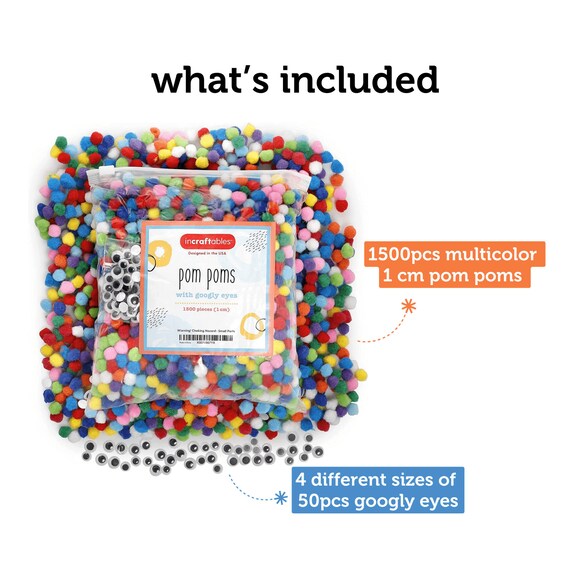 Incraftables 1500 Pcs Pom Poms With Googly Eyes Colored Cotton Balls for  DIY Crafts Arts and Decorations Multicolor Gift Set for Kids Adults 
