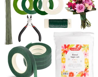 Incraftables White Green Floral Tape 4pcs Stem Wire 100pcs Flower Wire 30m Cutter Light Dark Green Flower Tapes Bouquets Flower Arrangements