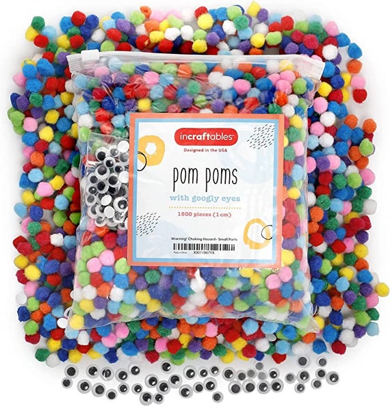 Incraftables 1500 Pcs Pom Poms With Googly Eyes Colored Cotton