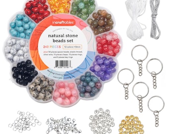 Incraftables Natural Stone Beads 12 Colors 240pcs Set for DIY Jewelry, Necklace & Bracelet Making.