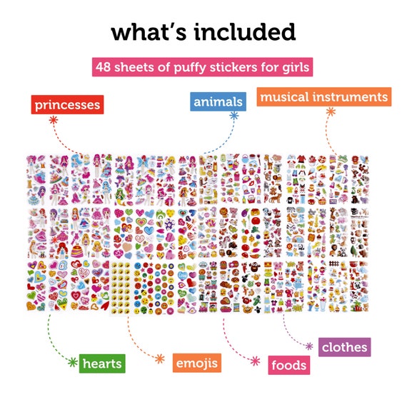 Incraftables Puffy Stickers for Girls 48 Sheets Self Adhesive