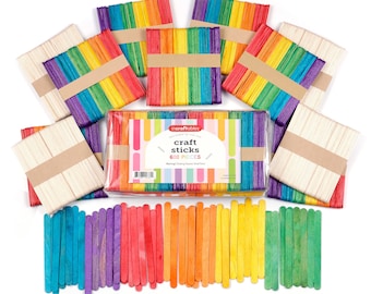 Incraftables Colored Popsicle Sticks for Crafts 600pcs (7 Colors). Large Colorful Wood Craft Sticks for DIY Decor & Ice Cream.
