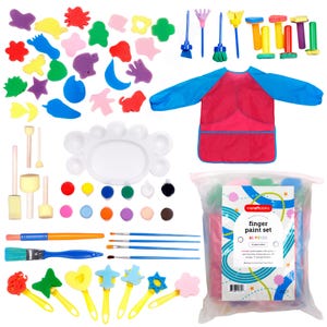 Incraftables Kid Paint Set. Non-toxic Finger Paint For Kids With Apron, Palette, Brushes, Textured Tools, Stamps And Sponge Brushes, Makers