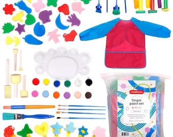 Incraftables Kid Paint Set. Non Toxic Finger Paint for Kids with Apron, Palette, Brushes, Textured Tools, Stamps & Sponge Brushes