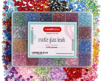 Incraftables Crackle Glass Beads 24 Colors 1100pcs 6mm Kit for Jewelry Making Hair Accessories Bracelets Crafts Multicolor Bead Kids Adults