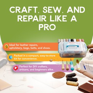Incraftables Leather Sewing Kit. Heavy Duty Stitching Craft Working Tools Set. Upholstery Repair Kit for Beginner Hand Sewing image 5
