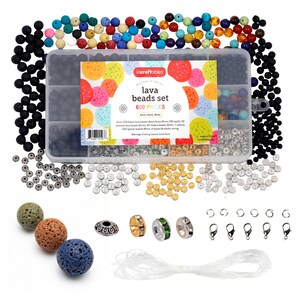 Incraftables Rock Lava Beads For Jewelry Making Bulk 600pcs Black And Colored Lava Stone Beads 8mm, 6mm 4mm With Chakra Spacer Beads, Makers