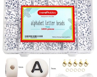 Incraftables 1200pcs Round Letter Beads for Jewelry Making (7mm). A-Z Letters Black Alphabet for DIY Bracelets & Crafts. Circle Heart Bead