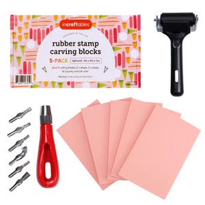 Incraftables Rubber Stamp Kit (5-Pack). Linoleum Block Kit with Cutting Blades Tools (6pcs).