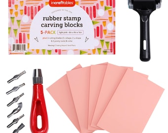 Incraftables Rubber Stamp Kit (5-Pack). Linoleum Block Kit with Cutting Blades Tools (6pcs).