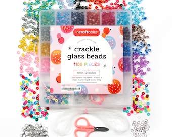Incraftables Crackle Glass Beads 24 Colors 1100pcs 6mm Kit for Jewelry Making Hair Accessories Bracelets Crafts Multicolor Bead Kids Adults