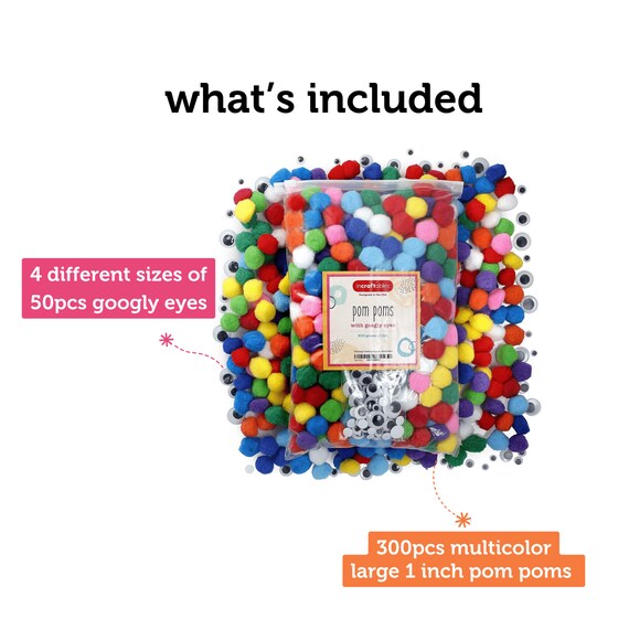 Incraftables Pom Poms With Googly Eyes & Glue Stick (2000 Pcs Craft