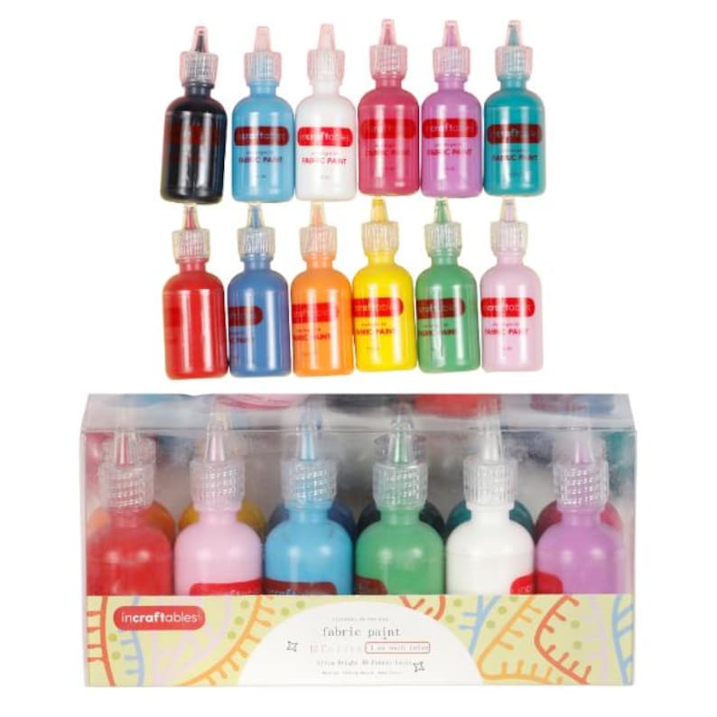 Incraftables Fabric Paint For Clothes Permanent 12 Colors Set - 1 Oz Each. T-shirt Paint For Fabric. 3D Non-toxic Fabric Paint, for Gifts zdjęcie 1