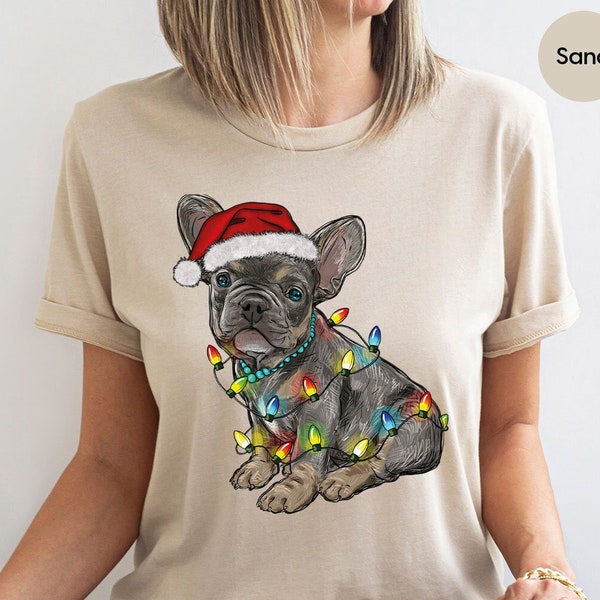 French Bulldog Christmas Dog Mom Sweatshirts, Holiday Xmas Party Dog Graphic Tees for Dog Owner, Christmas French Bulldog Gifts for Dog Dad