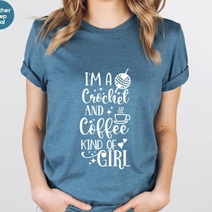 Crocheting Shirt, Crochet Tshirt, Crafting T-Shirt, Coffee Vneck Shirts, Funny Quote Tee, Yarn Graphic Tees, Women Clothes, Gift for Grandma