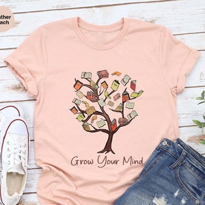 Motivational Reading T Shirt, Librarian Gifts, Books Graphic Tees, Shirts for Men, Bookworm Clothing, Gift for Readers, Grow Your Mind Tee