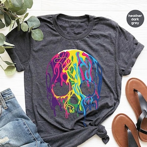 Rainbows Skulls Shirt,Cute Creepy T Shirt,Skulls Shirt,Goth Shirt,Skeleton T Shirt,Skulls Clothing,Trendy Shirt For Women, Aesthetic Shirt