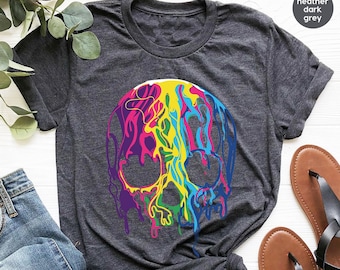 Rainbows Skulls Shirt,Spooky T Shirt,Skulls Shirt,Goth Shirt,Skeleton T Shirt,Skulls Clothing,Trendy Shirt For Women, Aesthetic Shirt
