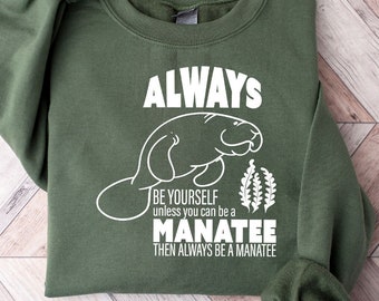Manatee Sweatshirt, Manatee Awareness Month Hoodie, Seaworld Long Sleeve Tees, Ocean Animal Gift, Sea World Gift, Manatee Support Sweatshirt