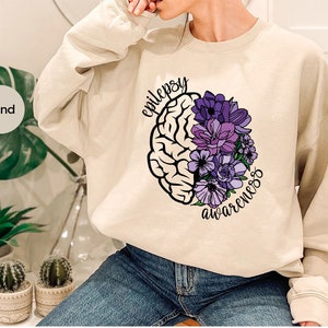 Epilepsy Awareness Crewneck Sweatshirt, Neurodiversity Long Sleeve T-Shirt, Epilepsy Mom Gift, Epilepsy Purple Ribbon Hoodies and Sweaters