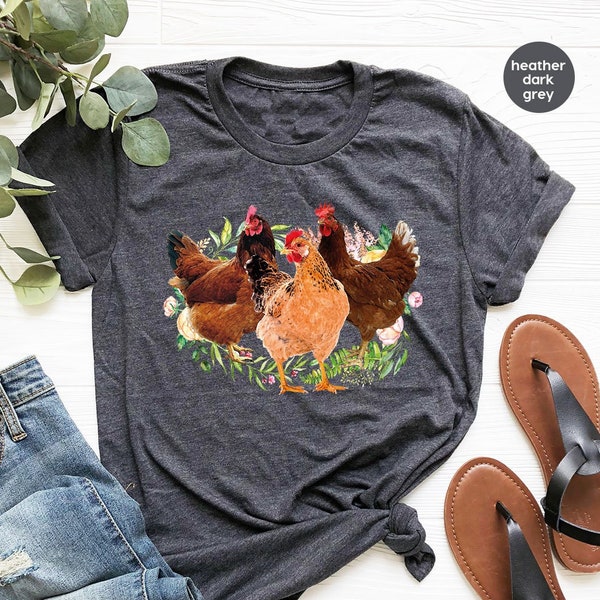 Cute Chicken Shirt, Farmer Gifts, Country Shirts, Funny Animal T-Shirt, Floral Farm Clothing, Chickens Graphic Tees, Womens Clothing