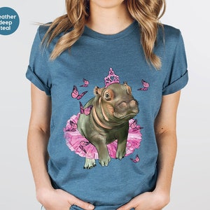Cute Hippo Graphic Tees, Kids Shirt, Hippo Shirt, Animal T-Shirt, Hippo Gift, Hippopotamus Vneck Shirt, Hippo Shirt for Women, Gift for Her